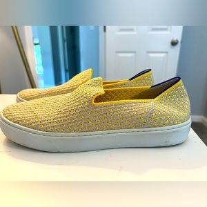Rothy’s slip on shoes, yellow with blue accent on heel. Size 8.5.